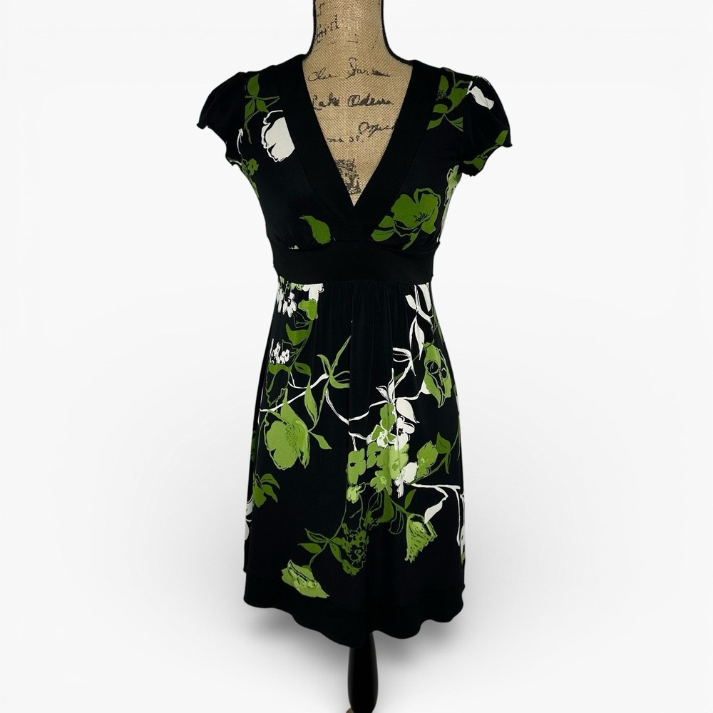 Speechless Y2K Babydoll Dress Black Green Floral Tie Back Forest Fairy Vtg Sz S